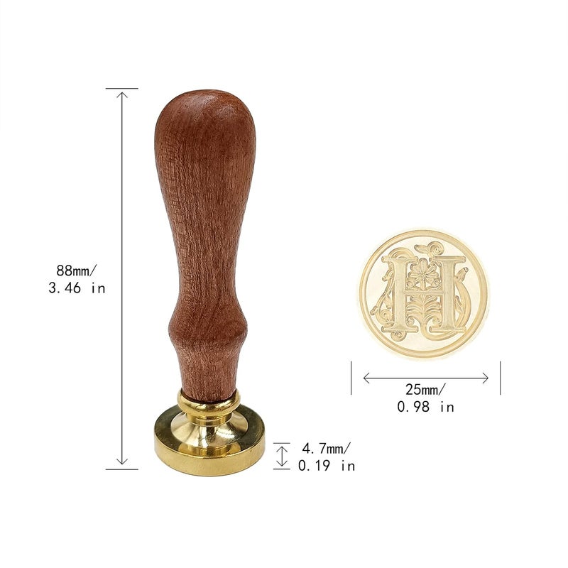 krastmon Medieval Traditional Initial Alphabet Wax Seal Stamp, Brass Head Wooden Handle Letter Stamps for Card/Envelope/Gift - (Letter H) - Image 5